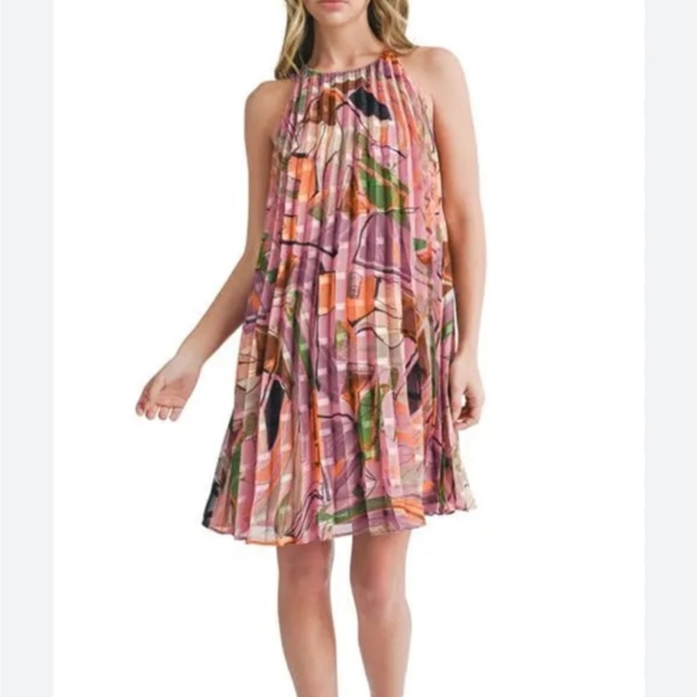 MILA MAE NWT Pleated Chiffon Trapeze Mini‎ Dress M